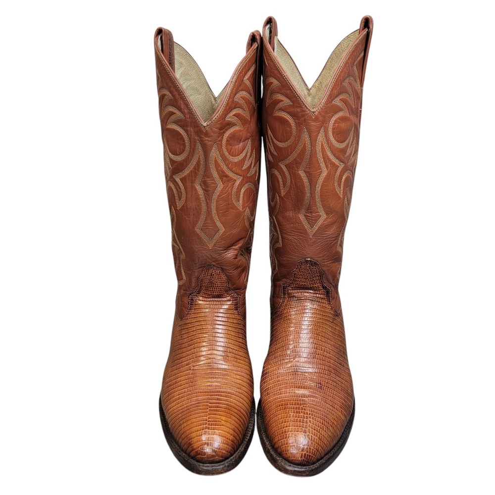 Larry Mahan Lizard Cowboy Boots 3112 Brown Size 7 B Narrow Western Dance - Picture 6 of 15